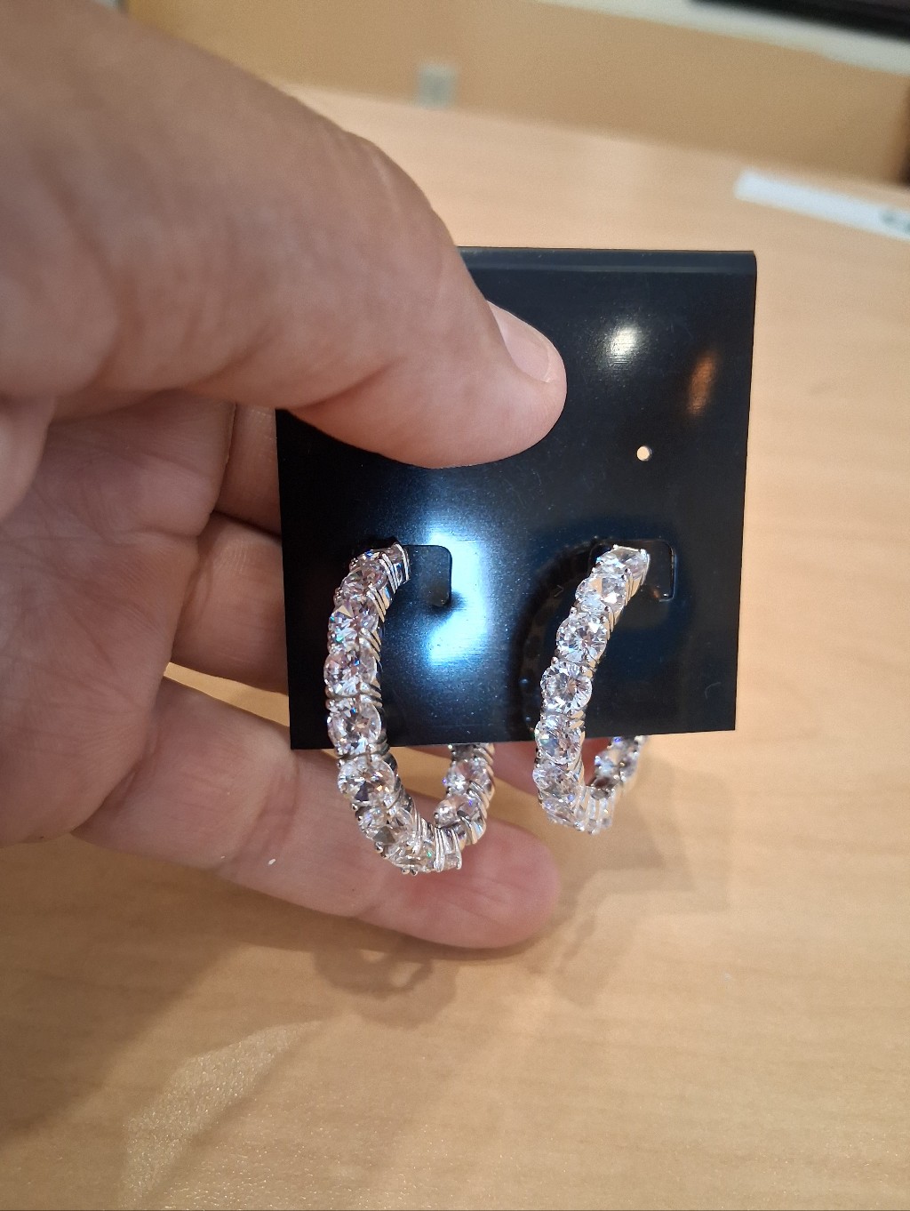 925 Sterling Silver Diamond Hoop Earings